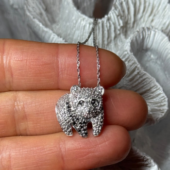 925 Sterling Silver Baby Bear CZ Necklace Length 18 Inch