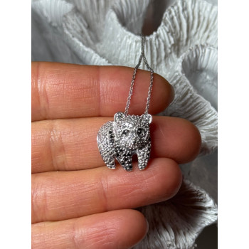 925 Sterling Silver Baby Bear CZ Necklace Length 18 Inch