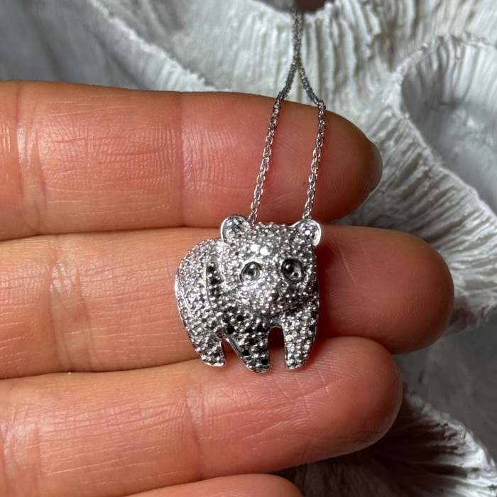 925 Sterling Silver Baby Bear CZ Necklace Length 18 Inch