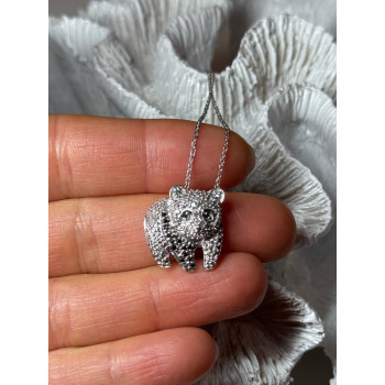 925 Sterling Silver Baby Bear CZ Necklace Length 18 Inch