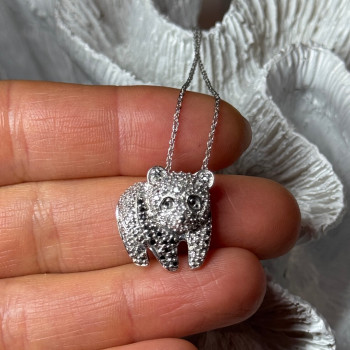 925 Sterling Silver Baby Bear CZ Necklace Length 18 Inch