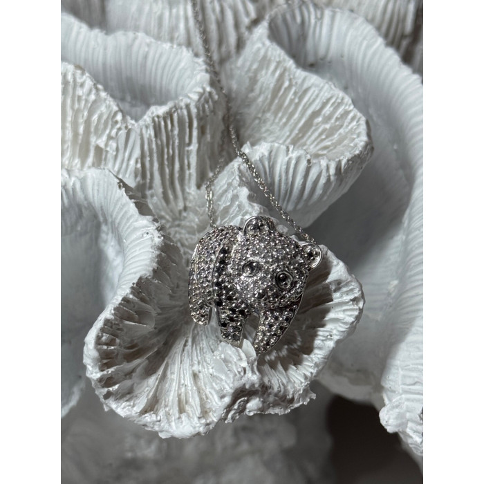 925 Sterling Silver Baby Bear CZ Necklace Length 18 Inch