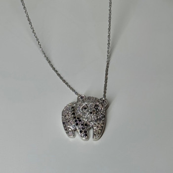 925 Sterling Silver Baby Bear CZ Necklace Length 18 Inch