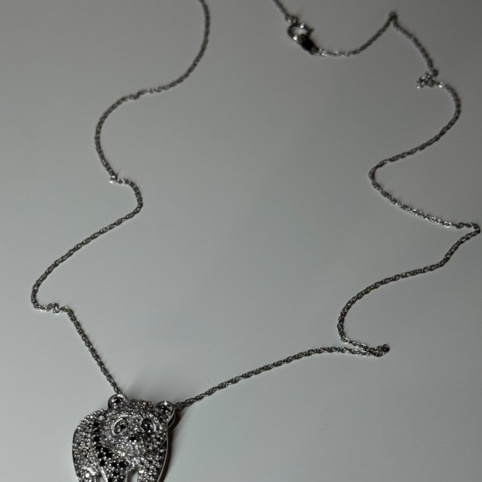 925 Sterling Silver Baby Bear CZ Necklace Length 18 Inch