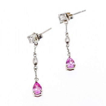 925 Sterling Silver Pink Spinel & CZ Stud Earrings
