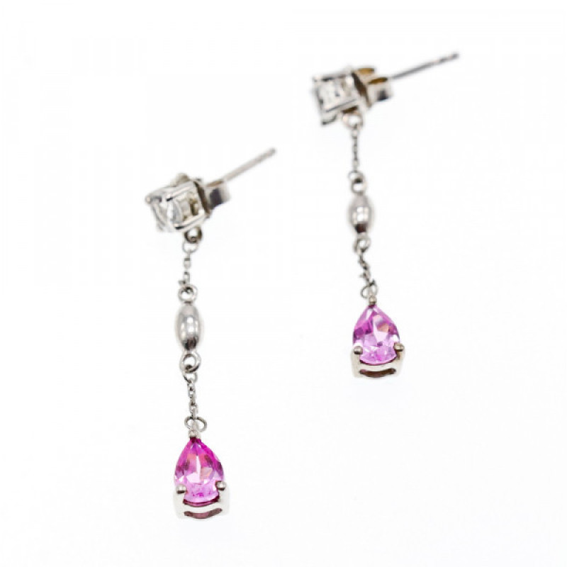 925 Sterling Silver Pink Spinel & CZ Stud Earrings