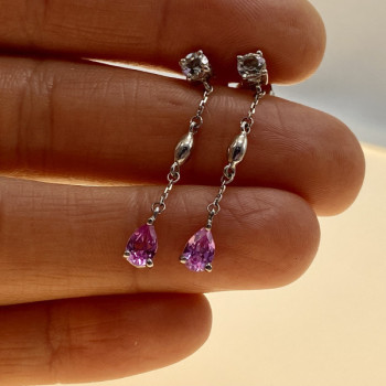 925 Sterling Silver Pink Spinel & CZ Stud Earrings