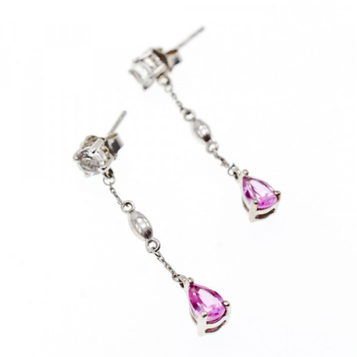 925 Sterling Silver Pink Spinel & CZ Stud Earrings