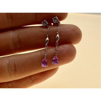925 Sterling Silver Pink Spinel & CZ Stud Earrings