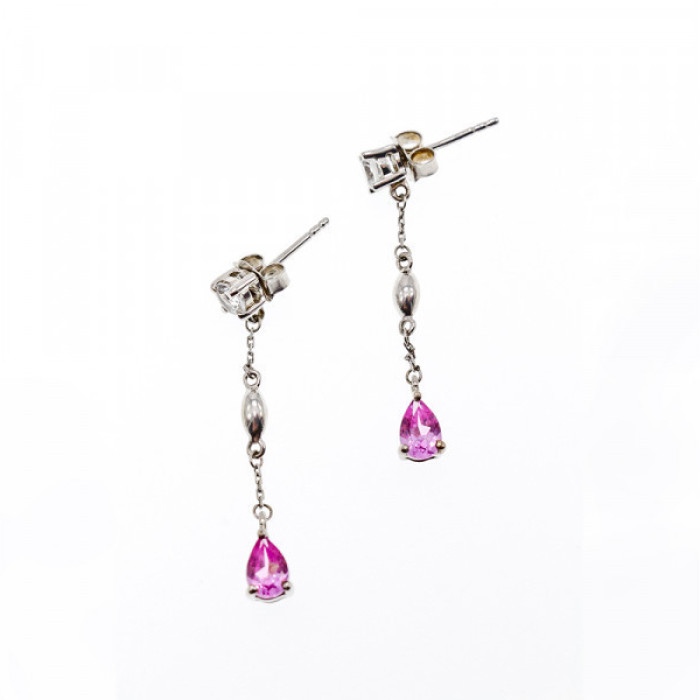 925 Sterling Silver Pink Spinel & CZ Stud Earrings