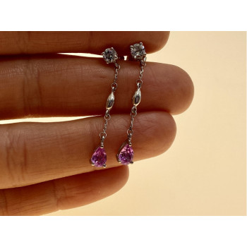 925 Sterling Silver Pink Spinel & CZ Stud Earrings