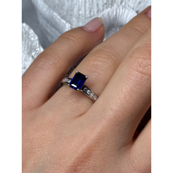14K WHITE GOLD SAPPHIRE & DIAMONDS RING SIZE 5.5
