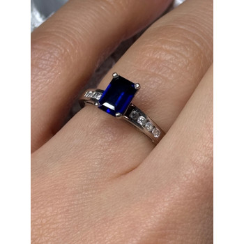 14K WHITE GOLD SAPPHIRE & DIAMONDS RING SIZE 5.5