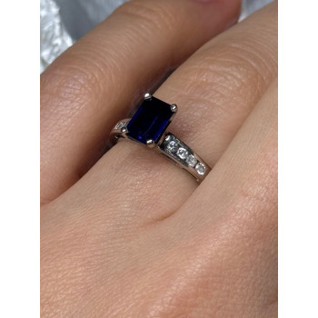 14K WHITE GOLD SAPPHIRE & DIAMONDS RING SIZE 5.5