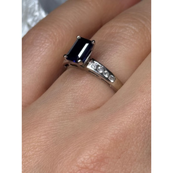 14K WHITE GOLD SAPPHIRE & DIAMONDS RING SIZE 5.5