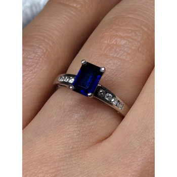 14K WHITE GOLD SAPPHIRE & DIAMONDS RING SIZE 5.5