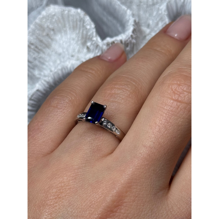 14K WHITE GOLD SAPPHIRE & DIAMONDS RING SIZE 5.5