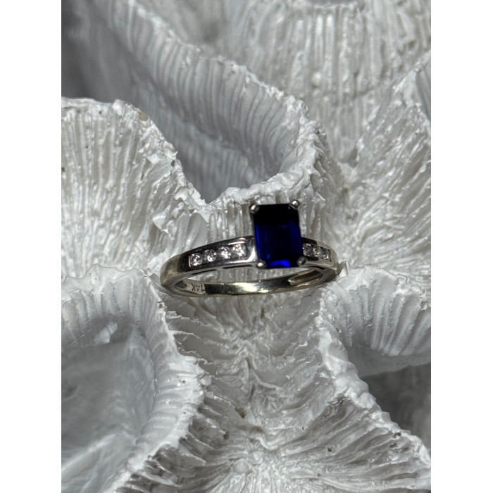 14K WHITE GOLD SAPPHIRE & DIAMONDS RING SIZE 5.5