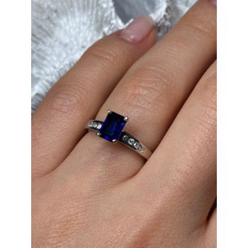 14K WHITE GOLD SAPPHIRE & DIAMONDS RING SIZE 5.5