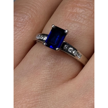 14K WHITE GOLD SAPPHIRE & DIAMONDS RING SIZE 5.5