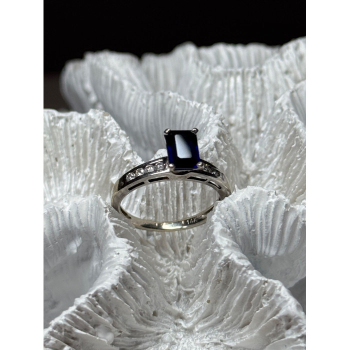 14K WHITE GOLD SAPPHIRE & DIAMONDS RING SIZE 5.5