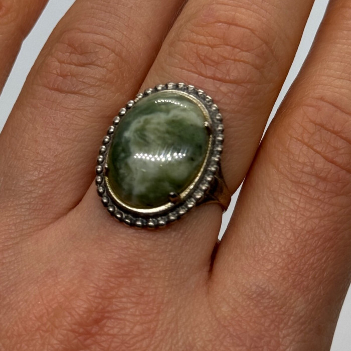 925 Sterling Silver Agate Ring Size 7