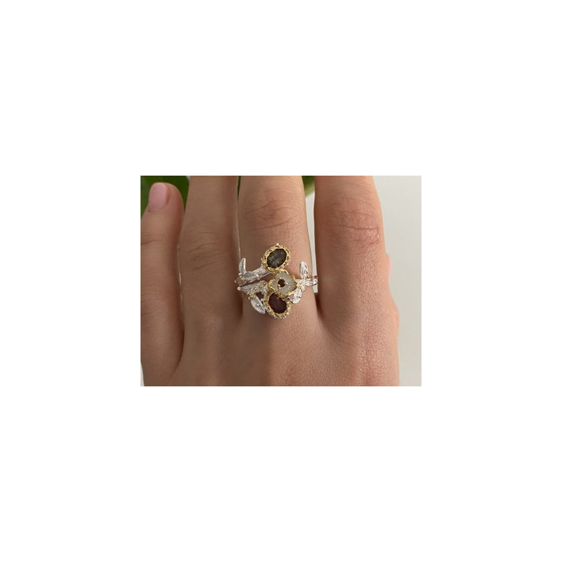 925 Sterling Silver Gold Plated Garnet & Alexandrite Ring Size 8.5