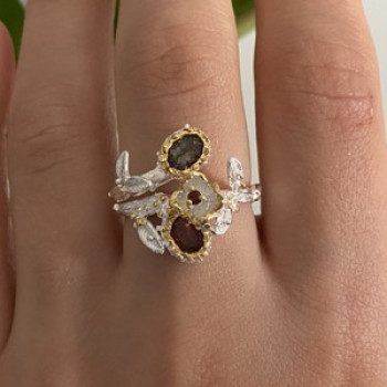 925 Sterling Silver Gold Plated Garnet & Alexandrite Ring Size 8.5