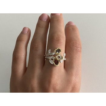 925 Sterling Silver Gold Plated Garnet & Alexandrite Ring Size 8.5