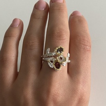 925 Sterling Silver Gold Plated Garnet & Alexandrite Ring Size 8.5