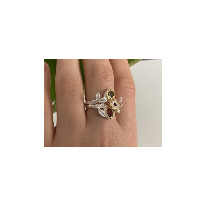 925 Sterling Silver Gold Plated Garnet & Alexandrite Ring Size 8.5