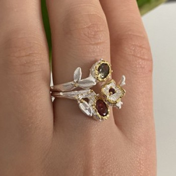 925 Sterling Silver Gold Plated Garnet & Alexandrite Ring Size 8.5