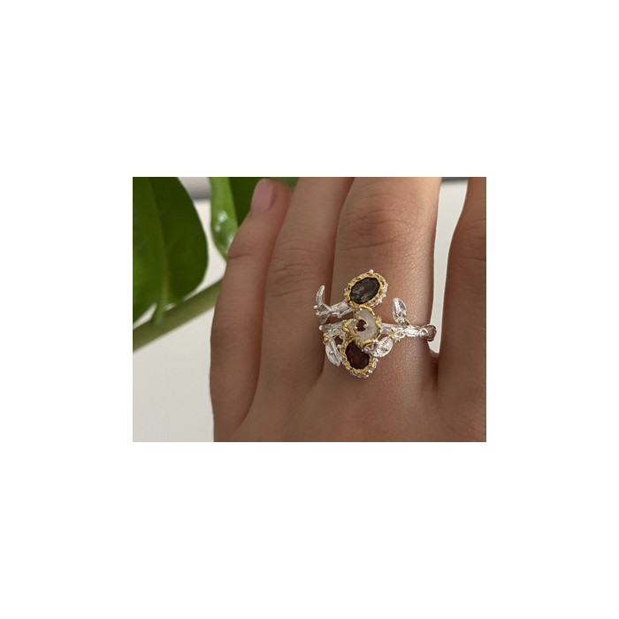 925 Sterling Silver Gold Plated Garnet & Alexandrite Ring Size 8.5