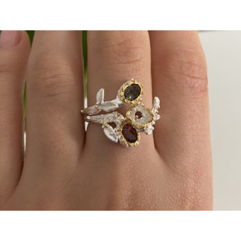 925 Sterling Silver Gold Plated Garnet & Alexandrite Ring Size 8.5