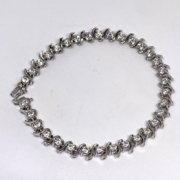 925 Sterling Silver CZ Bracelet 7.7 in