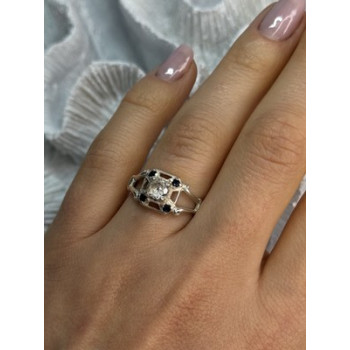 925 Sterling Silver White & Blue Sapphire Ring Size 7