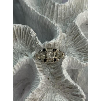 925 Sterling Silver White & Blue Sapphire Ring Size 7