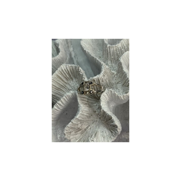 925 Sterling Silver White & Blue Sapphire Ring Size 7