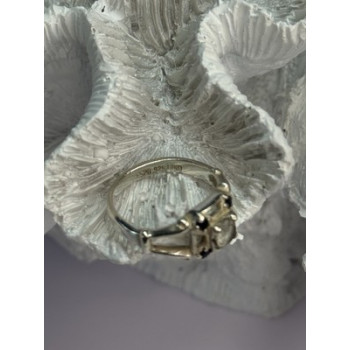 925 Sterling Silver White & Blue Sapphire Ring Size 7