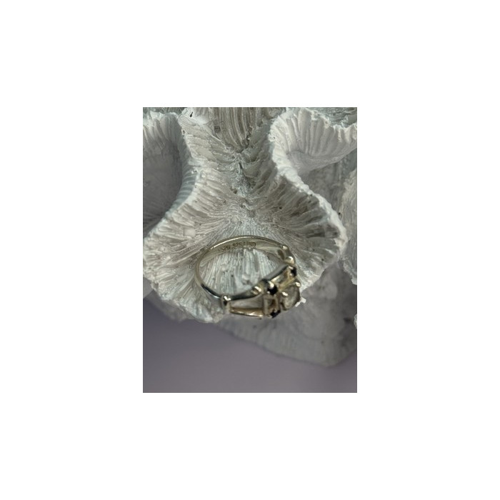 925 Sterling Silver White & Blue Sapphire Ring Size 7