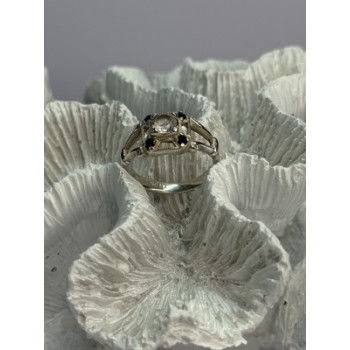 925 Sterling Silver White & Blue Sapphire Ring Size 7