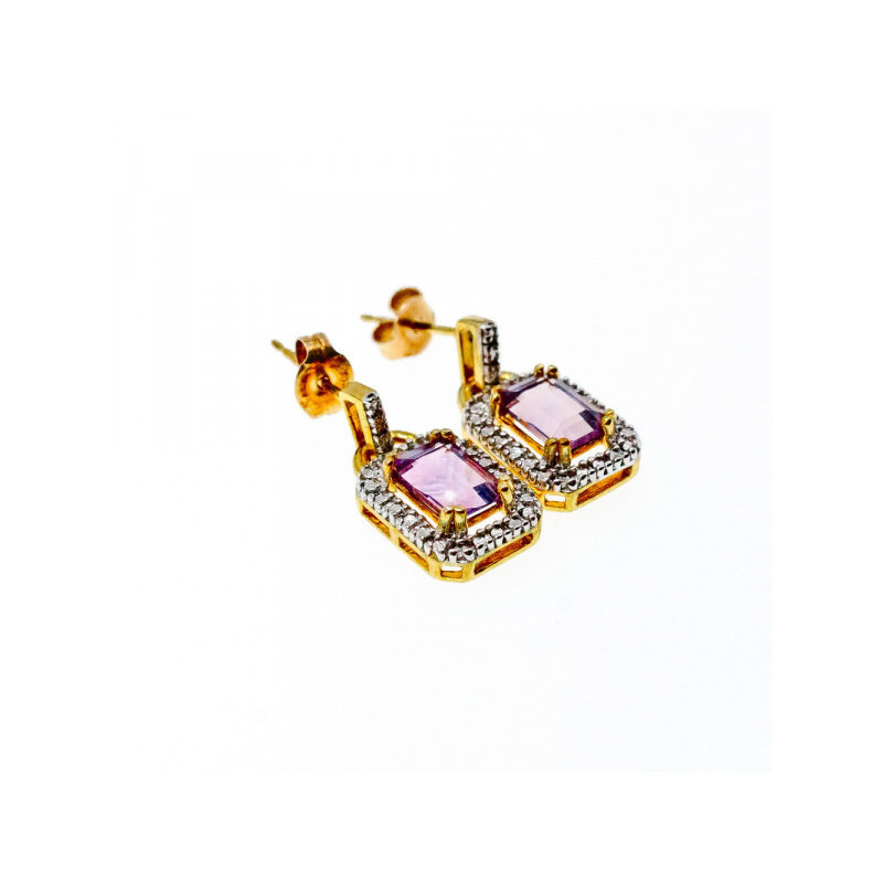 925 Sterling Silver Gold Plated Amethyst Stud Earrings
