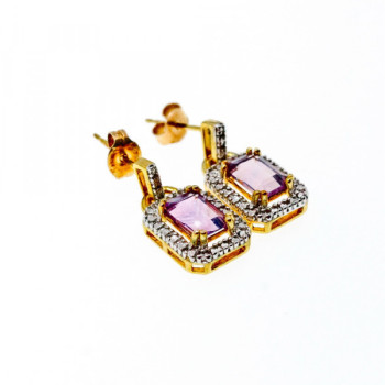 925 Sterling Silver Gold Plated Amethyst Stud Earrings