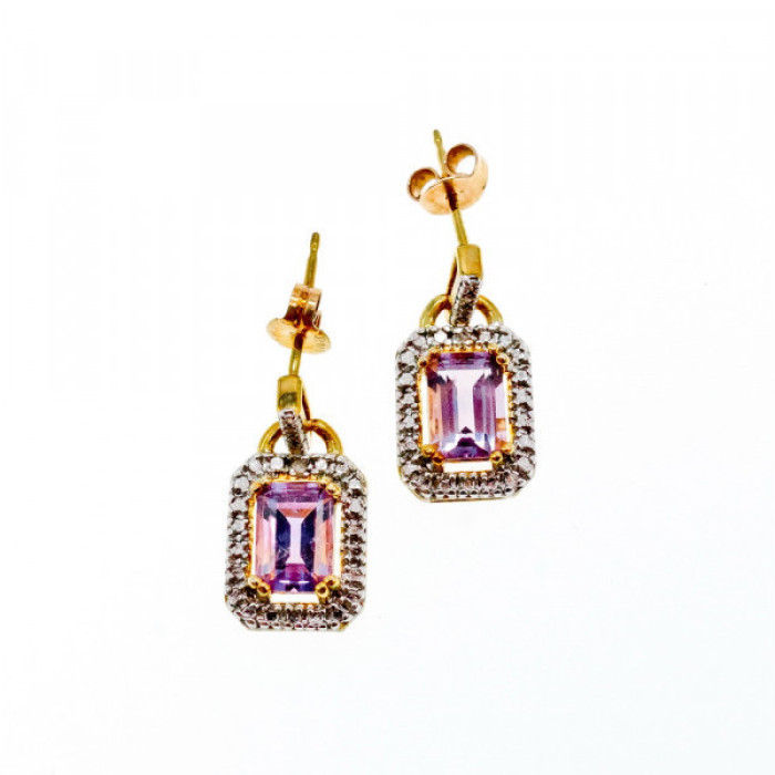 925 Sterling Silver Gold Plated Amethyst Stud Earrings