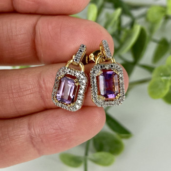 925 Sterling Silver Gold Plated Amethyst Stud Earrings