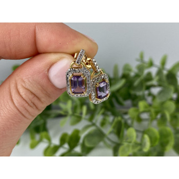 925 Sterling Silver Gold Plated Amethyst Stud Earrings