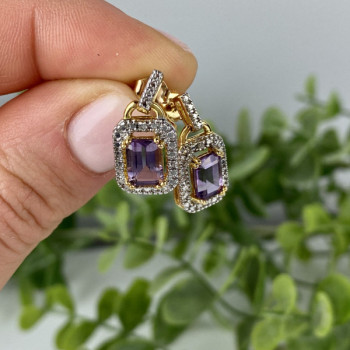 925 Sterling Silver Gold Plated Amethyst Stud Earrings