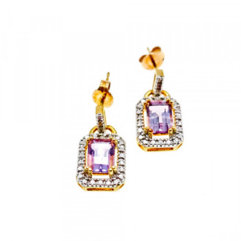 925 Sterling Silver Gold Plated Amethyst Stud Earrings