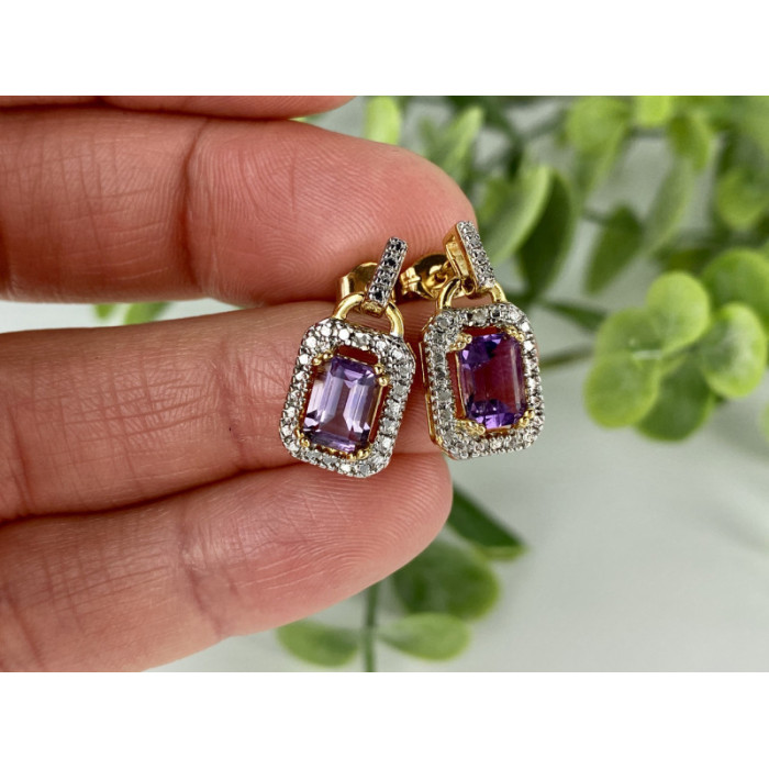 925 Sterling Silver Gold Plated Amethyst Stud Earrings