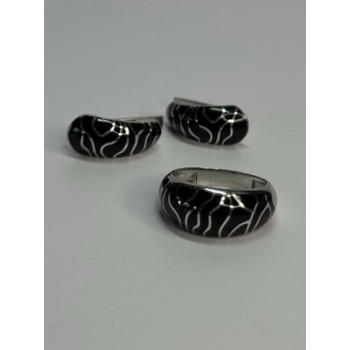 925 Sterling Silver Enamel Ring & Earrings Set Size 9